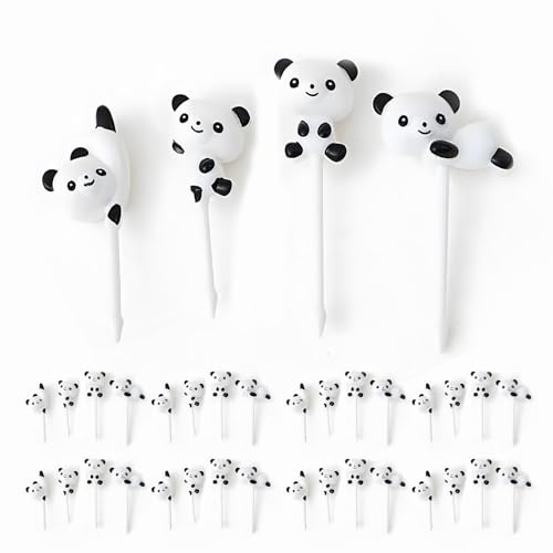 Hoshisea 32 st fruktgaffel i plast med djurdekoration, panda fruktgafflar, återanvändbar minitandpetare för lunchlåda, eftermiddagste