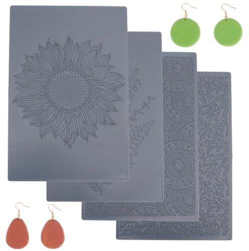 HOBBIESAY 4 Stück Strukturblätter Set Aus Polymer Ton. Strukturblätter Aus Polymer Ton Funktionieren Mit Dem Polymer Ton Schneider Effekt als Strukturroller Aus Polymer Ton Blumen Für Die DIY