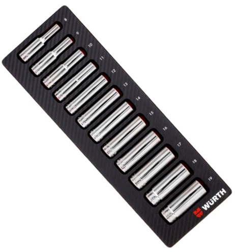 Würth Zebra 3/8 Zoll Steckschlüssel Nuss Satz 12 Teile lange Ausführung 64mm 0965905909 in Systemsatz in Schaumeinlage in Carbon Optik 2.4.1 für Werkstattwagen