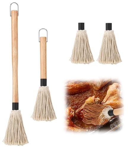 Meng Jiaran 2Pcs Pastry Basting Brush, Barbecue Basting Brushes, Wooden Handle Grill Brush with 2 Replaceable Heads for Basting, BBQ, Grilling, Smoking Meat & Steak, Pastry Brush for Baking & Cooking