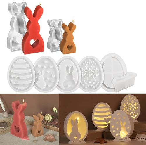 8 Stück Silikonformen Gießformen Ostern,DIY Hase Silikon Gießform 3D Silikonform Osterei Gipsformen zum Gießen Osternhase Epoxidharz Formen Giessformen Silikon Ostern für Handwerk, Sojawachs, Kerzen