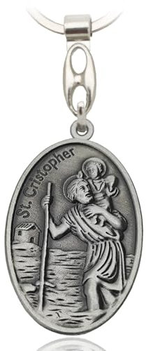 Llavero de San Cristóbal con placa de San Cristóbal patrón de los conductores y viajeros – Placa de San Cristóbal para coche, colgante protector para conductores y motociclistas, klein