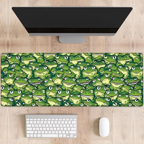 dhakalrlde Funny Frog Gaming Mouse Pad, Playful Cartoon Green Frog Faces Large Desk Mat for Computer, Extended Keyboard Laptop Mouse Pads 31.5×11.8in, Non Slip Rubber Mousepad for Office Decor Gifts