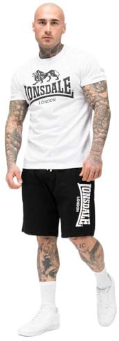 Lonsdale Conjunto de Camiseta y Pantalones Cortos para Hombre, Ajuste Normal, Color Blanco/Negro, XL