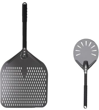 Set di pala per pizza in alluminio da 35,6 cm con buccia rotante perforata e manico in metallo per cuocere accessori per pizza per un facile trasferimento della pizza