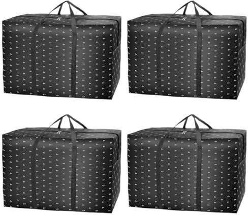 MC-Hotfire 4 Stück 140L Extra Große Umzugstaschen, Aufbewahrungstaschen | Robustes Oxford-Gewebe, Wasserdicht, Reißverschluss, Faltbar, Transporttaschen für Umzug, Reisen, Camping, Uni, Festtagsdeko