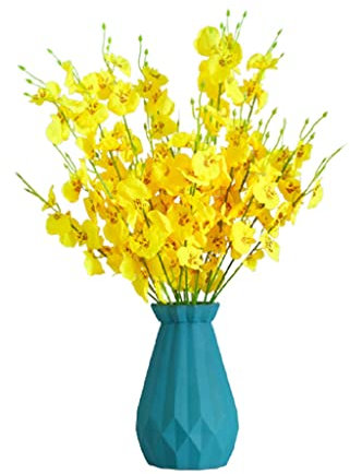 WDWDW Fiori Artificiali di Orchidea Danzante con Vaso di Vetro, Decorazione per la casa, Set di Fiori Finti in Tessuto di Seta per Natale, Festival, Fiori Finti