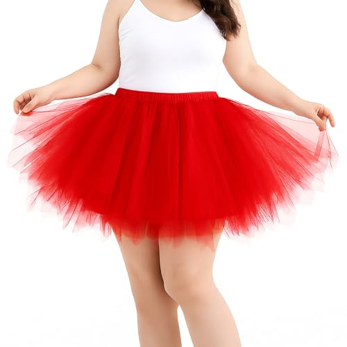 TRIWORKS Große Größen Rosa Tütü Damen 80er Tütü Herren Tüllrock Rosa Damen Petticoat Kurz Ballett Puffy Tutu Vintage Elastisch Retro Halloween Karneval