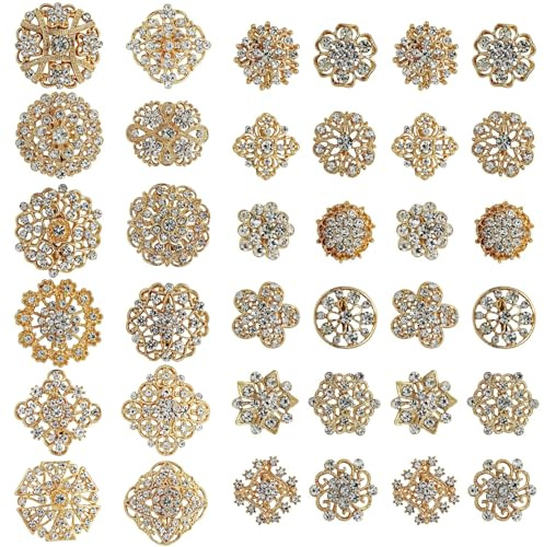 36 Stück Strass Brosche Pin Dekorative Kristall Broschen für Hochzeit Handwerk Brautsträuße Kleid Hut Zubehör