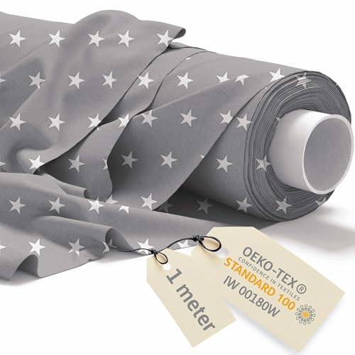 DreamRoots Baumwollstoff Meterware 160 cm, Gray Stardust, 1 m | Stoff zum Nähen, Polsterstoff, 145 g/m² Baumwolle, Leinwand, Segeltuch, Gardinenstoff, Molton