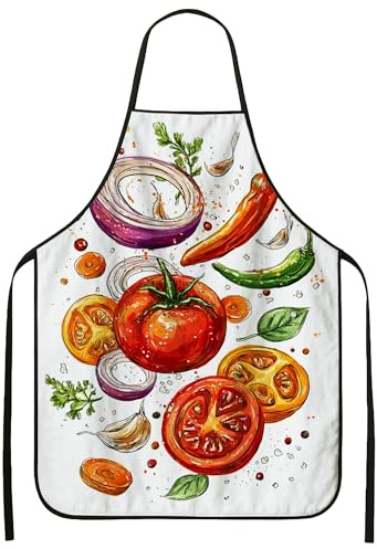 Delantales artísticos coloridos para cocinar, con ilustración vegetal blanca, delantal de cocina para adultos, diseño divertido culinario, delantal lavable, Blanco, 24x31 Inch