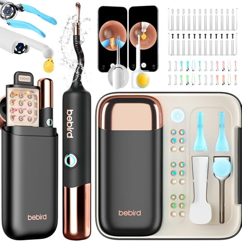 BEBIRD EarSight Ultra 5G WiFi öronrengöring och vård med flexibel Otoskopkamera, öronvaxborttagare set 30+ tillbehör, HNO-säker för hemmabruk stjärnor svart
