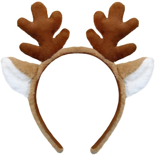 SSKHE Serre-tête en Bois de renne avec oreilles de cerf, Accessoire de cheveux pour Halloween, Noël, Festival, Carnaval