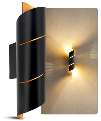 SSC-LUXon VYRA LINE Wandleuchte schwarz-gold Up & Down G9 dimmbar warmweiß | Schmale Wandlampe schwarz-gold - Up-Down-Licht dimmbar, für Flur, Treppenaufgang & Wohnzimmer, inkl. G9 LED