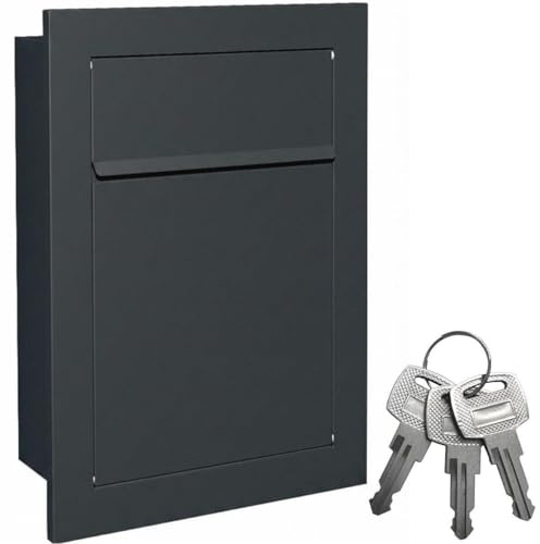 ALSTEN TECH Buzón empotrado RAL7016 Antracita con instalación a ras de pared Buzón de acero galvanizado recubierto en polvo resistente a la intemperie Montaje en pared con cerradura Etiqueta con