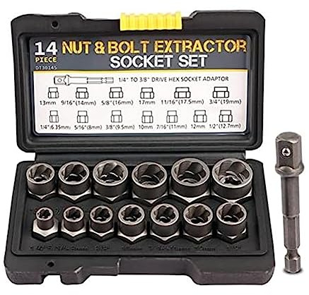 Aboiled 14 PCS Lug 3/8Inch Drive Impact Bolt Nut Extractor Set Black Steel Nut Remover Kit 1/4Inch-3/4Inch Twist Socket Tool Set