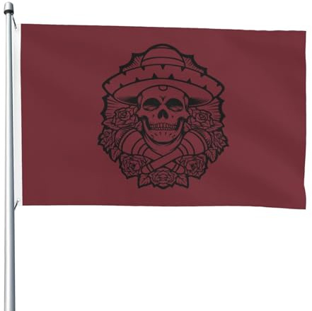 Yard Flaggen Skelett Mit Strohhut Garten Flaggen Langlebig Feiertage Flags Lebendige Farbe Hanging Flag Für Parade Veranda Haus 90X150 Cm
