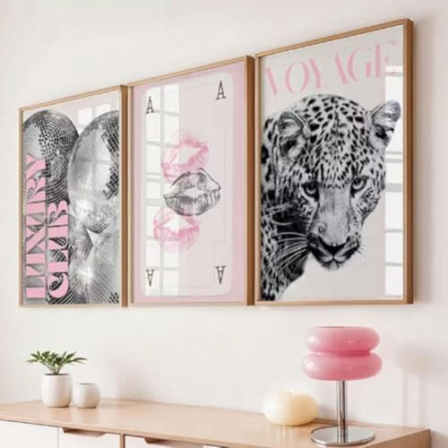 3er Poster Set, Rosa Leoparden-Wandkunst, Geparden-Druck, Raumdekoration, Poster Für Moderne Kunst, Wanddekoration Für Wohn- Und Schlafzimmer, Rahmenlos (21x30 cm)