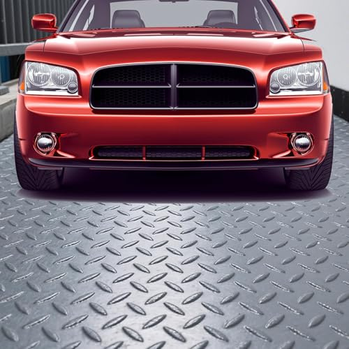 Tapis de Sol de Garage en Caoutchouc, Rouleau de Tapis de Sol Imperméables et Antidérapants à Motif Diamant for Voiture, Remorque, SUV, sous-Sol, Salle de Sport, Abri de Jardin, Protection de Sol