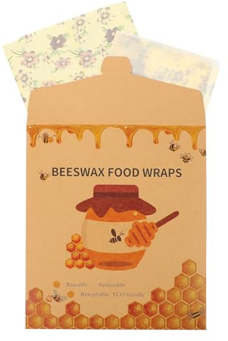TOGEVAL 3 Stück Wiederverwendbare Lebensmittel Bienenwachstücher aus Baumwolle Leicht zu Reinigen Umweltfreundliche Frischhaltefolie für Küche und Brotaufbewahrung