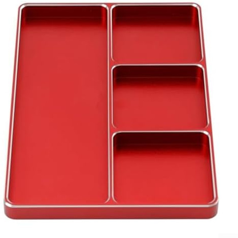 Yuanpgky Bandeja magnética de aleación de aluminio con 4 compartimentos para almacenamiento organizado, diseño compacto de 89 x 128 x 9 mm con almohadillas magnéticas portátiles (rojo)