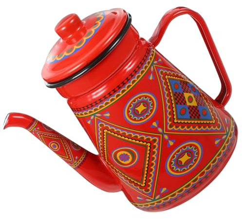 ANDRESLAD Bollitore Smaltato Rosso 1,5l per Fornello a Gas e Induzione, Teiera Portatile Vintage per Tè e Vin Brulé, Bollitore da Cucina Sicuro e Resistente per Uso Quotidiano