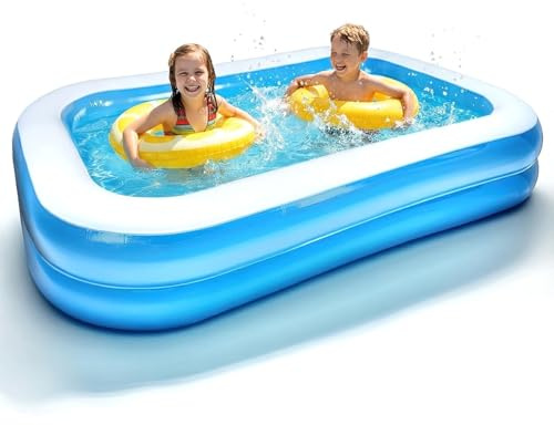 2M Inflatable Paddling Pool, Swimming Pool Rectangle with Self-Adhesive Repair Patch for Kids, PVC Thickened Material, Easy Set up & Storage, Ideal Paddling Pool for Family, Indoor & Outdoor Use