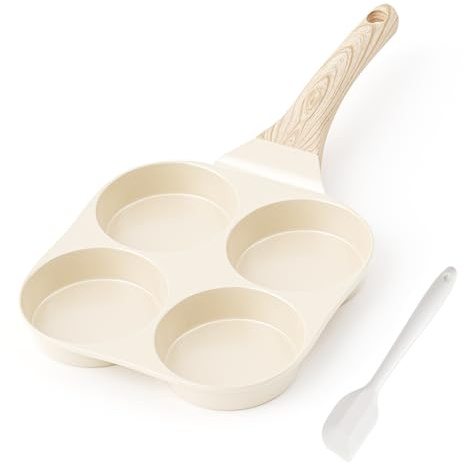 RIOVARM Antihaft Omelette Pfanne, Induktion Eierpfanne, Keramik Beschichtung Kleine Bratpfanne ohne PFOA, Rund 4-Loch Eierpochierpfanne für das Frühstück,Pfannkuchen-Pfanne, Camping Pfanne