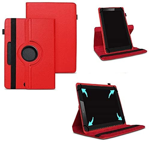 World biz Universal 7 Inch Tablet Case - Premium PU Leather 360 Degree Rotating Stand Folio Wallet Cover Android Tablets, Smooth Interior Fit for Kindle eReader Fire Lenovo/Sony E-Book (Red)