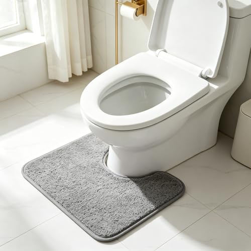 SNXCEUG Alfombra de Baño en Forma de U, Alfombrilla Absorbente para Inodoro, Extra Suave Microfibra Alfombra Ducha, Base Antideslizante, Lavable a Máquina, Gris, 50 x 40cm