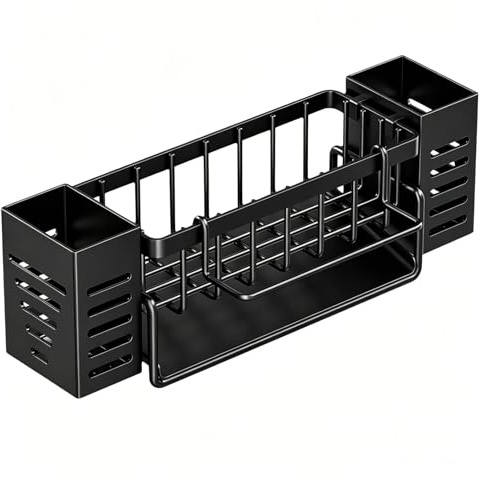 suaywo Organizador de fregadero, soporte de esponja de cocina, organizador de cocina con soporte para paños y soporte para cepillos, organizador de fregadero de acero inoxidable, organizador de