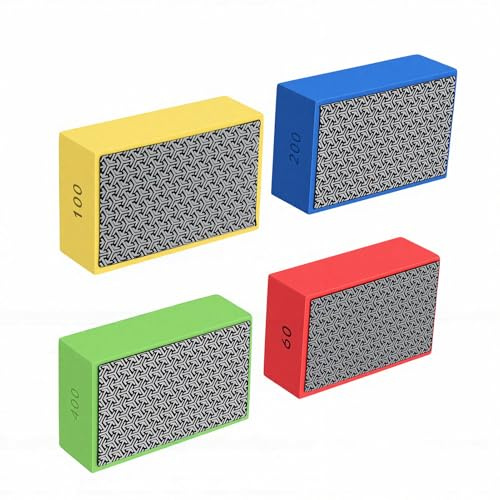 Bewinner 4 Tamponi Diamantati per Lucidatura a Mano con Supporto in Spugna, Grana 60 100 200 400, Blocchi Abrasivi a Secco e a Umido per Vetro, Legno, Ceramica, Marmo, Metallo, Piastrelle