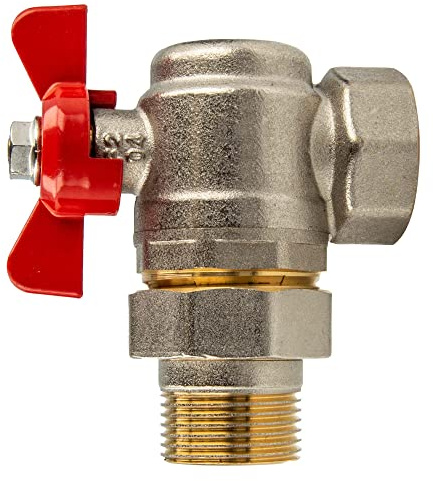 tecuro Winkel Kugelhahn G 3/4 Zoll x Innengewinde Rp 3/4 Zoll (DN 15) mit Flügelgriff und Überwurfverschraubung, flachdichtend, Messing vernickelt