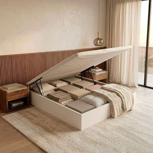 ROYAL SLEEP Canapé Abatible de Madera | 90x190 | Montaje y Retirada de Usado Incluido | Gran Capacidad | Tapa 3D Transpirable | 32 cm | Color Blanco | Space Bed