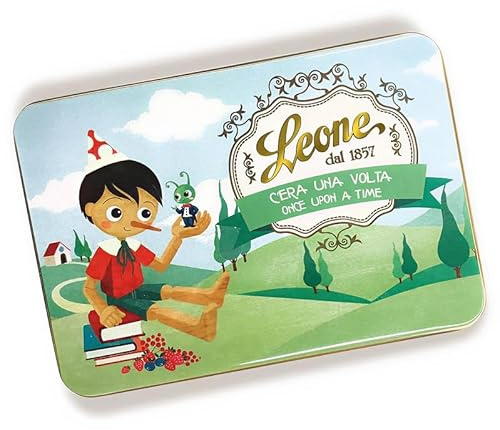 Leone dal 1857 - Latta Gelatine di Frutta Assortite - Collezione C'era una Volta - Latta Regalo Pinocchio - Senza Glutine e Vegane - 100 gr