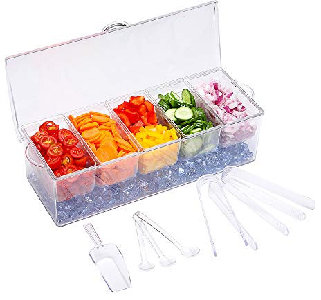 VWMYQ Condiment Server, Tray, ice Party Serving bar, Chilled Caddy, bar Garnish Holder on ice, Dispenser, Salad Platter, Compartment Tray with lid