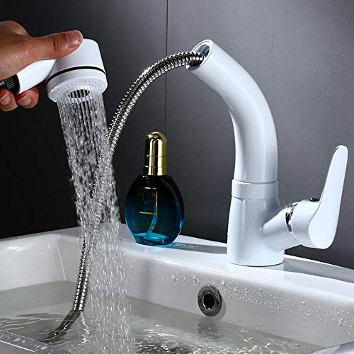 messing, wasserhahn ausziehbar, waschtischarmatur, waschtischarmatur warmen und kalten, Sprayer, ausziehbar, herausziehbarer brause-weiss