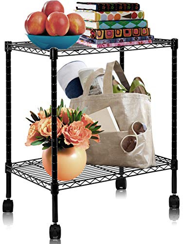 Estantería con 2 baldas con Rueda móvil Rack de Almacenamiento Moderno y Pequeño de Metal Multipropósito Adecuado para Despensa Cocina Sala de Estar Baño Oficina