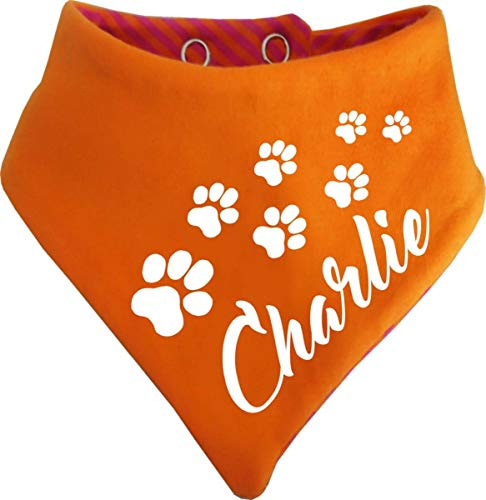 Hunde Wende- Halstuch mit dem Namen (orange-Fuchsia) (Gr.5 - HU 52-60 cm)