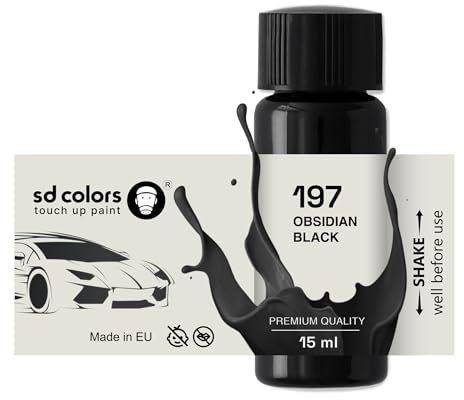 SD COLORS Obsidian Black 197 Ausbesserungslack, 15 ML, Reparatur-Pinsel, Farbcode 197 Obsidian-Schwarz (Farbe)