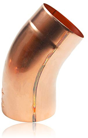 Kupfer Regenrohrbogen 100 mm mit 40 Grad, konischer Ablaufbogen mit Einsteckfase, Fallrohrbogen stumpfgeschweißt DN 100