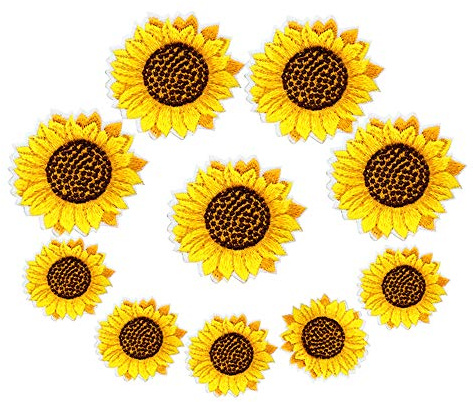 JKJF Sonnenblumen Aufnäher Bestickte Patches Wärmeübertragung Applique für Kleidung Jeans Jacken Tasche Hüte Rucksäcke Schuhe - 10 Stk 2 Größen