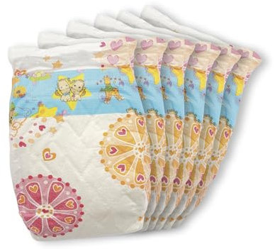 Heless 6635 - Puppenwindeln, 6 Stück, am Bund bedruckt mit farbenfrohen Spielzeugmotiven, wiederverwendbarer Klettverschluss, Größe 35 - 50 cm