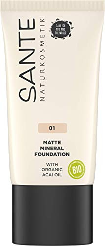 SANTE Naturkosmetik Fond de teint minéral mat 01 Warm Linen - Teinte de peau claire - Finition mate - Maquillage naturel - Vegan - 30 ml
