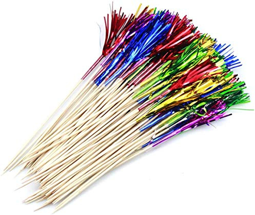 BaiJ Bastoncini per Cocktail,100 Pezzi Fuochi D'artificio Cocktail in Legno Stuzzicadenti per Cocktail Plettro di Palma per Torte Decorazioni Bar Articoli per Feste 9 Pollici