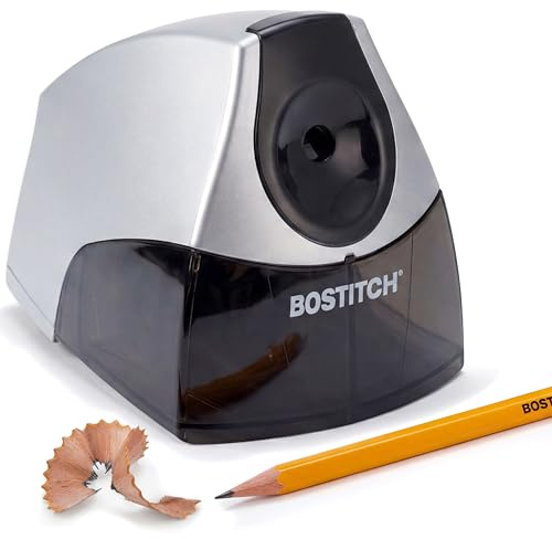 Bostitch Office Electric Pencil Sharpener for Classroom & Desk Use, Heavy-Duty Stall-Free Motor, High-Capacity Shavings Tray, Silver