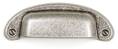 Gedotec Muschelgriff Silber Antik Bohrabstand 64 mm | Griff-Muschel im Landhaus-Stil | Schiebe-Türgriff | PETRA | Schalengriff aus Metall | 1 Stück Möbelgriff zum Schrauben inkl. Befestigungsmaterial