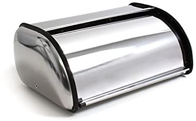 Panera de metal con tapa abatible 35,5 x 23 x 15,5 cm, contenedor para pan metálico, recipiente con tapa y asa para almacenar pan, sobremesa, encimera, cocina