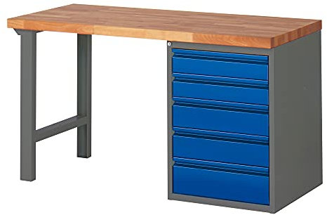 STIER Werkbank Premium mit 5 Schubladen BxTxH 1500x700x840mm anthrazitmetall / RAL5010