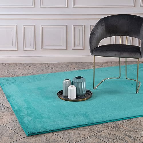 carpet city Hochflor Teppich Wohnzimmer - Einfarbig Petrol - 160x230 cm - Super Soft Polyester, Samtig-Flauschiger Flor - Fell-Teppiche für Schlafzimmer, Esszimmer, Arbeitszimmer
